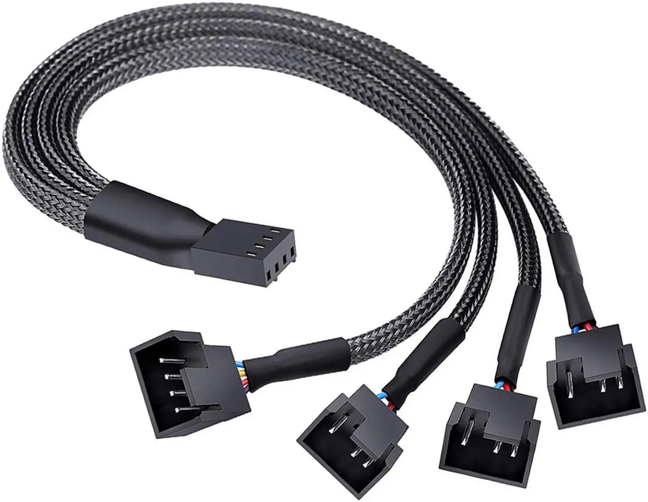 EN-Labs PWM Fan Splitter Cable Hub 1 to 4 Power Adapter, Motherboard PMW 4-pin Fan Sleeved Braided Y Splitter Internal Power Extension Cable for Computer CPU/Case Fan 1x4 Converter - 10 inches - Image 3