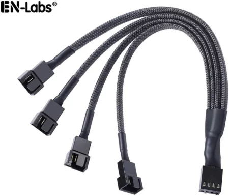 EN-Labs PWM Fan Splitter Cable Hub 1 to 4 Power Adapter, Motherboard PMW 4-pin Fan Sleeved Braided Y Splitter Internal Power Extension Cable for Computer CPU/Case Fan 1x4 Converter - 10 inches