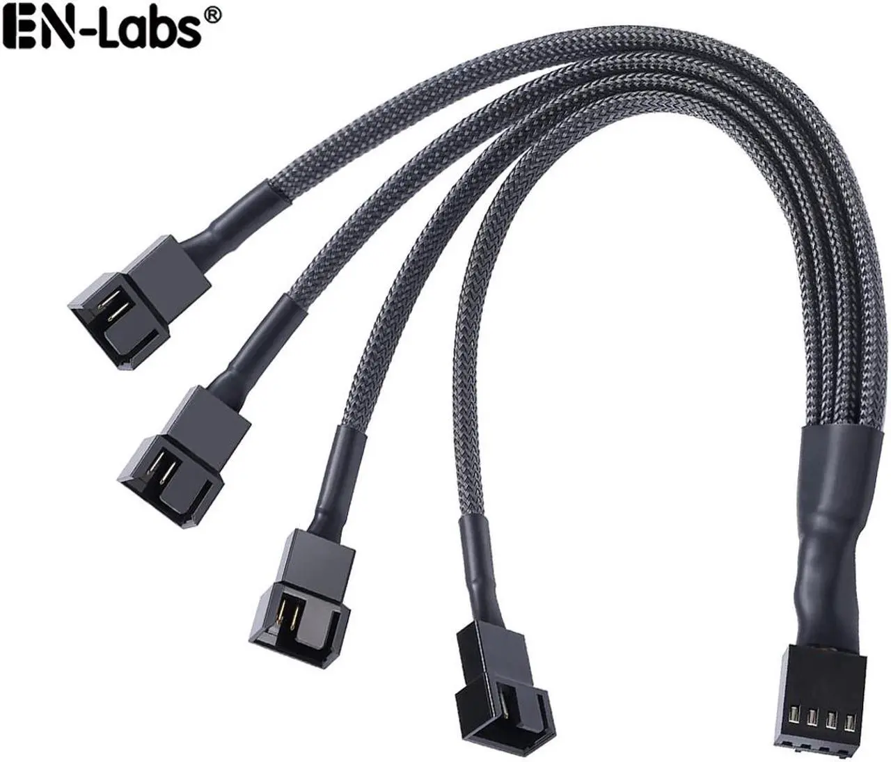 EN-Labs PWM Fan Splitter Cable Hub 1 to 4 Power Adapter, Motherboard PMW 4-pin Fan Sleeved Braided Y Splitter Internal Power Extension Cable for Computer CPU/Case Fan 1x4 Converter - 10 inches